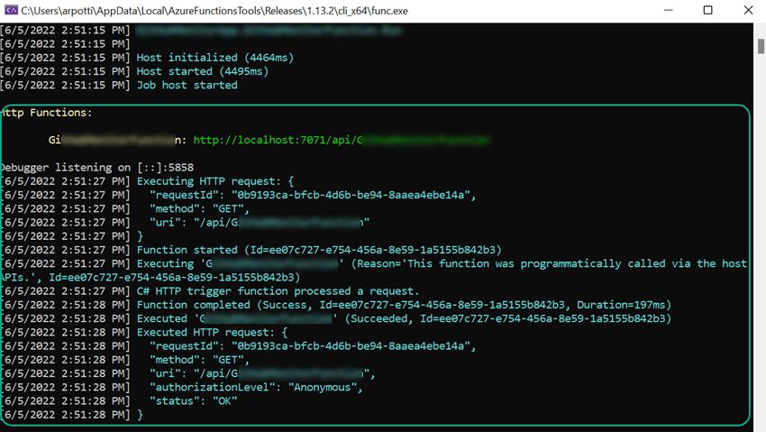 Error while running Azure Function